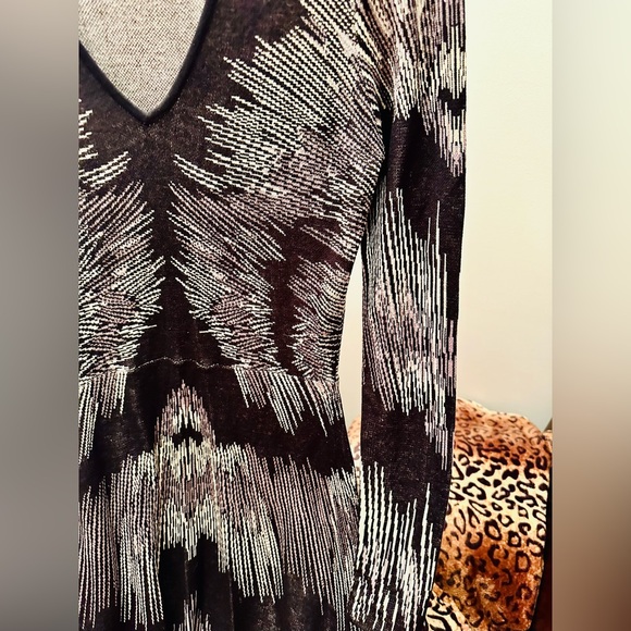 BCBGMAXAZRIA Katia Silk Blend A-Line Knit Dress, Black and Neutrals, XS - Picture 4 of 8